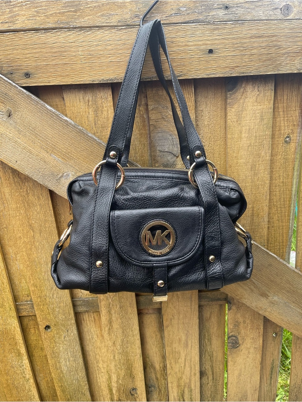 Michael Kors Fulton Black Pebbled Leather Satchel bag